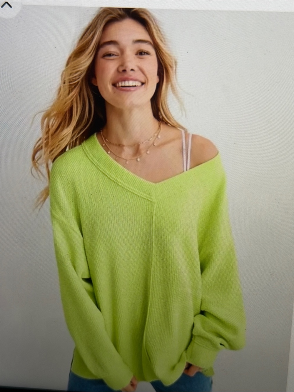 aerie Pastel Mint V-Neck Waffle Knit Sweater